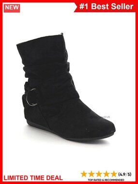 Mid Calf Slouch Boots Suede Flat Heel Side Zipper Womens